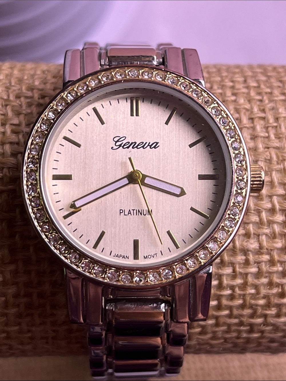 Geneva Platnium Gold-Tone Crystal Bezel Women's Watch New Battery